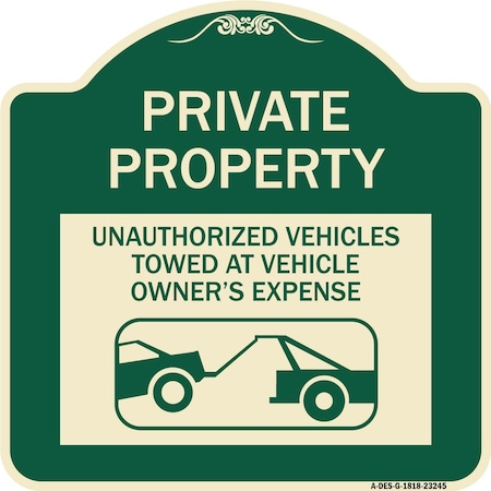 Private Property Unauthorized Vehicles Towed At Owner Expense Aluminum Sign